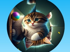 Jwèt Puzèl Round: Rasanble Imaj avèk Chat Bèl sou entènèt